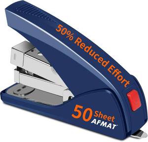 lot 18694 image: AFMAT Effortless Stapler for Desk, 50 Sheet Capacity, Low Force, Built-in Staple Remover, One Finger Touch Stapling Desktop Stapler, Portable & Space Save Size, Good for Home & Office ES10(Blue)