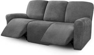 lot 22333 image: ULTICOR Velvet 8-Pieces Recliner Sofa Covers Stretch Reclining Couch Covers for 3 Cushion Reclining Sofa Slipcovers Furniture Covers Thick Soft Washable (3 Seater Recliner Cover, Dark Gray)