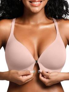 lot 22334 image: Racerback Bras with Metal Magnetic Front Closure - Wireless for Women No Underwire Seamless Supportive Bralettes Size Large
