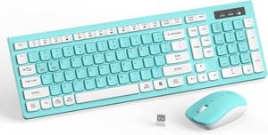 lot 22347 image: RECCAZR Wireless Keyboard and Mouse Combo, Full-Sized Keyboard and Adjustable DPI Mouse, 2.4GHz USB Receiver, Wireless for PC, Windows, Desktop, Laptop (Blue)