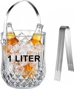 lot 22349 image: 1L Portable Small Glass Ice Bucket with Ice Tongs, Clear Diamond Cut Ice Bucket Chiller for Wine, Beer, Perfect for Travel, Camping & Home Bar - Capacity 37oz