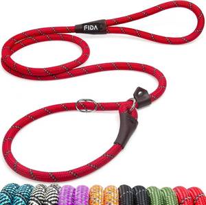 lot 22353 image: Fida Durable Slip Lead Dog Leash, 6 FT x 12 Heavy Duty Comfortable Strong Rope Slip Lead for Large, Medium Dogs, No Pull Pet Training Leash with Highly Reflective, Red