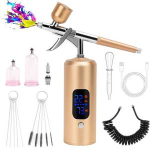 lot 22354 image: Cordless Rechargeable Airbrush Kit,Handheld Air Brush Sprayer Gun with Compressor 38 PSI Adjustable, LCD Screen, Air Hose Extension - Perfect for Barber,Nail Art,Cake Decor,Makeup,Model Painting