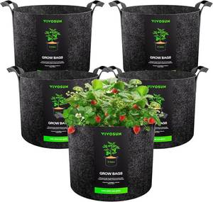 lot 22356 image: VIVOSUN 5-Pack 15 Gallon Plant Grow Bags, Heavy Duty Thickened Nonwoven Fabric Pots with Handles