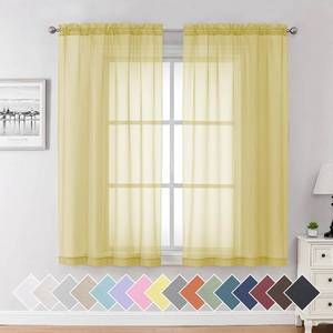 lot 22359 image: Aiyufeng Yellow Sheer Curtains 63 Inches Long 2 Panels Set, Semi Transparent Voile Rod Pocket Sheer Window Drapes for Bedroom Bed Canopy Living Room Dining Wedding Party Backdrop, 40W x 63L inch