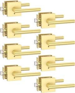 lot 22361 image: Asidrama 8 Pack Gold Privacy Door Handles, Door Lever with Door Knobs Indoor for Bedroom or Bathroom, Heavy Duty Door Handles Interior with Locks for Left Right Sided Doors - Retail $111.99
