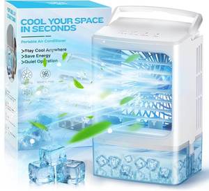 lot 22370 image: Portable Air Conditioners, 2 Spray Ports 3 Speeds Mini Air Conditioner Fan  24H Timer, 30dB, 900 ML Water Tank, 7 Color Night Light, Ac units for Bedroom, Office, Home, Camping, Car, Desktop