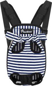 lot 22371 image: Pawaboo Pet Carrier Backpack, Adjustable Pet Front Cat Dog Carrier Backpack Travel Bag, Legs Out, Easy-Fit for Traveling Hiking Camping for Small Medium Dogs Cats Puppies, Small, Blue & White Stripes