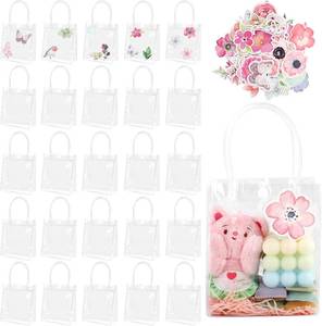 lot 22373 image: Sopoloray 40 Pack Clear Plastic Gift Bags with Handles, 5.1 x 2.7 x 6.1 Inch Reusable Transparent Party Favor Bags with Flower Stickers for Wedding,Baby Shower,Birthday,Halloween, and Goodie Bag Bulk
