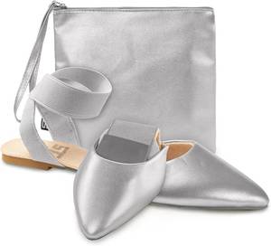 lot 22774 image: Silky Toes Foldable Flats for Women  Ankle Strap Dress Shoes with Purse for Weddings, Events, & Parties Size 8