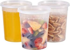 lot 22778 image: 32 oz. -24 Sets Plastic Deli Food Storage Soup Togo Containers With Airtight Lids Clear Disposable Takeout Quart Container Freezer Safe  Meal Prep  Stackable  Leakproof  BPA Free  Microwavable