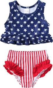 lot 22794 image: YOUNGER TREE Toddler Baby Girls Summer Swimsuit Sleeveless Striped Swimwear Two-Piece Suit Beach Bikini Size 4T-5T