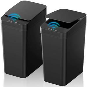 lot 22829 image: Bathroom Trash Can with Lid, KOEYLE 2 Pack 2.2 Gallon Automatic Touchless Garbage Can, Small Motion Sensor Smart Trash Can, Slim Waterproof Trash Bin for Bedroom, Bathroom, Office, Living Room (Black)