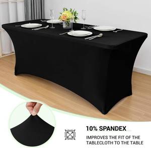 lot 22841 image: Obstal 6ft Stretch Black Spandex Table Cloth for Standard Folding Tables - Single Universal Rectangular Fitted Tablecloth Protector for Wedding, Trade Show, Vendor Stand