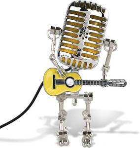 lot 22854 image: Xmpmrp Vintage Microphone Robot Lamp, Metal Microphone Robot Lamp with Mini Guitar, Vintage Light Home Decor Nightstand Desk Lamps for Bedroom, Bar, Restauran (Yellow)