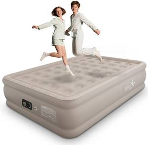 lot 22865 image: Full Air Mattress with Built in Pump, Single Blpw up Air Bed with Portable Storage Bag, Suitable for Home and Guests, Top Flocking, 18 Full Khaki