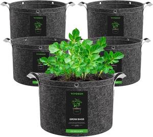 lot 22867 image: VIVOSUN 5-Pack 7 Gallon Grow Bags, 500G Thick Nonwoven Fabric Pots with Strap Handles, Multi-Purpose Rings, for Low Stress Plant Training Fruits, Vegetables, and Flowers