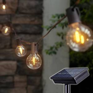 lot 22872 image: Solar Outdoor String Lights, 15FT G50 Patio Lights String Waterproof with 10 Warm White LED Shatterproof Bulbs, Perfect for Garden, Backyard, Pergola, Party, Cafe, Camping Decoration (15FT)