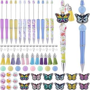 lot 22876 image: 11 Sets 154Pcs Beadable Pens Assorted Bead Pens Butterfly Flower Silicone Beads with Tassel Lobster Clasp Jump Ring for Office Back to School Gift DIY Spring Party Favors