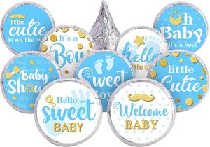 lot 22886 image: Clabby 504 Pieces Boy Girl Baby Shower Favors Stickers Mini Kisses Candy Stickers Chocolate Drop Labels Wrappers Little Cutie Baby Shower Decoration for Sprinkle Birthday Party(Blue Boy Style)