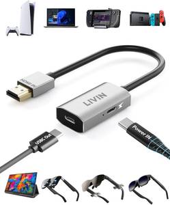 lot 22888 image: HDMI to USB C Adapter (4K60Hz) Portable Monitor, AR Glasses XREAL One Air 2 ProVITURE LumaRayNeo Air 3sRokid,HDMI Male(Source) to USB C Female(Display) Laptop,PS45,Xbox,Switch,ROG Ally,Steam Deck