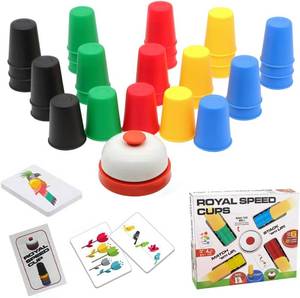 lot 22890 image: Quick Cups Games for Kids Intellectual Flying Stack Cups,Stacking Cups Games Parent-Child Interactive Game with 24 Picture Cards, 30 Cups