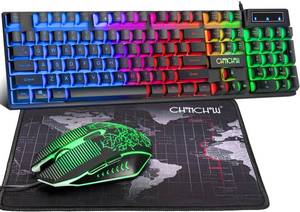 lot 22893 image: CHONCHOW Gaming Keyboard and Mouse Led Backlit USB Wired with Light Up 104Key 3600DPI 2 Side Button Mouse Keyboard Mechanical Feeling Compatible with PC Mac OS Xbox Ps4 Ps5 with Mousepad MISSING ESCP AND F1 KEYS