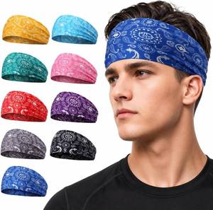 lot 22894 image: 6 pcs Sweatbands for Men Workout Sport Headbands for Men Babdana Headband Sweat Absorbing Headband Wide Sweatband for Head Basketball Football Cycling Running Yoga, 4.7 x 9.8 Inch