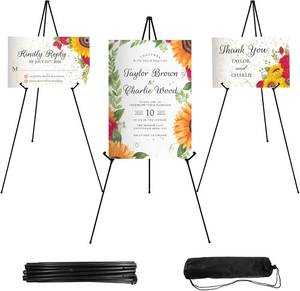 lot 22896 image: JEAWIWI 3PCS Black Lightweight Easel Stand for Wedding Signs, 66 Inch Adjustable Display Easel, Metal Poster Stand for Wedding, Art Display & Signs with Portable Bags