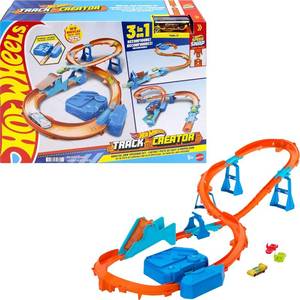 lot 22899 image: Hot Wheels Toy Car Track Set, Deluxe Building Box with Motorized Booster, 164 Scale Vehicle, Speed Snap Track, Boosted Jump Speedway