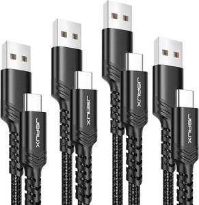 lot 22921 image: JSAUX USB C Cable 4-Pack 10ft6.6ft3.3ft3.3ft, USB A to Type C Fasting Charging Cord Compatible with iPhone 1616 Pro16 Pro Max15, Samsung Galaxy S24 S23 S22 Note 20 10 Black