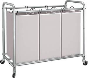 lot 22923 image: STORAGE MANIAC 3 Section Laundry Sorter, 35.6 Gal (135 L) Laundry Hamper Cart with Heavy Duty Rolling Lockable Wheels and Removable Bags, Clothes Organizer Basket Separator Hamper, Gray