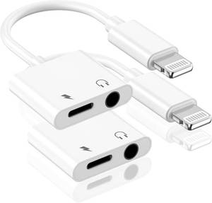 lot 22929 image: Apple MFi Certified Apple Lighting to 3.5 mm Headphone Jack Adapter, 2 Pack 2 in 1 iPhone Headphone Aux Audio  Charger Cable Splitter Dongle Adapter Compatible for iPhone 14 13 12 11 XS XR X 8 7 6