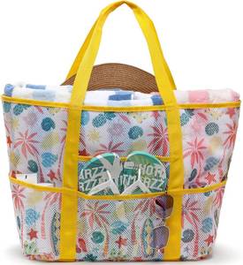 lot 22930 image: F-color Mesh Beach Bag Family - Large Tote Bag 9 Pockets for Swim Pool Toys Cruise Beach Vacation Essentials