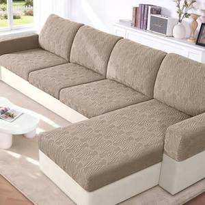 lot 22950 image: VANSOFY Couch Cushion Covers for Sectional Sofa, Stretch Jacquard Couch Seat Cushion Covers, Individual Washable Furniture Protector Sofa Slipcovers for Pet (2Pc Armrest Cover, Khaki)