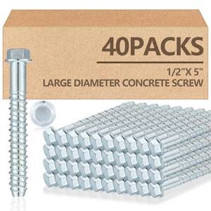 lot 18707 image: Tandefio 40 Pack 12 x 5 Concrete Screw Anchor Galvanized Large Diameter Heavy Duty Plated Concrete Anchors for Masonry Brick Anchoring Block Decking Framing Hex Drive