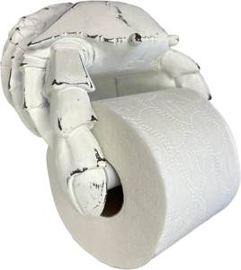 lot 18711 image: Crab Wall Mount Toilet Paper Roll Holder - Unique Decorative Rustic Nautical Beach Coastal Sea Nautical Decor   Distressed White Finish