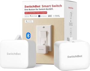 lot 18713 image: Switchbot Smart Switch Button Pusher (Bluetooth)   Fingerbot for Rocker SwitchOne-Way Buttons, App Timer Control, No Wiring, Optional Hub Required for VoiceRemote, White, 2 Packs