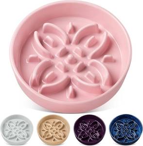 lot 18724 image: vancasso Ceramic Slow Feeder Dog Bowls, Puzzle Dog Food Bowls with Floral Maze, Anti -Slip Pet Food Dish for Large Breed, 3 Cups, Pink