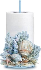 lot 18729 image: Shimeyao Beach Seashell Metal Paper Towel Holder Ocean Seashell Coral Starfish Kitchen Decor Accessories Large Metal Towel Holder Stand Coastal Decor for Kitchen Bathroom Home