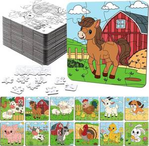 lot 18730 image: Realspring 24 Pack Farm Animal Color Your Own Jigsaw Puzzles for Kids 3-5, 4-6, 6-8, Coloring Crafts DIY Paper Puzzles Party Favors Gifts for Toddler Children Learning Education Toys