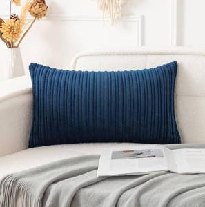 lot 18736 image: UGASA 12x24 Inch Pillow Cover Pack of 1 Soft Boho Stripe Corduroy Long Rectangle Lumbar Cushion Case Farmhouse Decorative Throw Pilowcase for Bed, Couch, Sofa, Bedroom, Living Room, Navy Blue