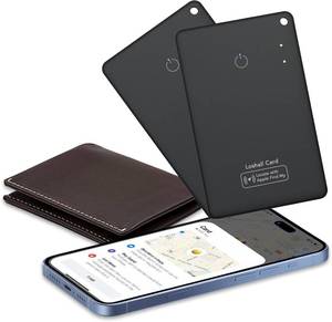 lot 18751 image: 2 Pack Wallet Tracker Card Apple MFi Certified Air Tracker Tag (iOS only), IP68 0.06in Rechargeable Smart Card Work with Apple Find My, Keys Finder and Item Locator for Passport, Bags, Laptop, Black
