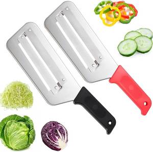 lot 18752 image: 2 Pack Stainless Steel Cabbage Shredder with Dual Blades, Professional Vegetable Slicer for Coleslaw & Sauerkraut, Kitchen Lettuce Cutter Tool (BlackRed