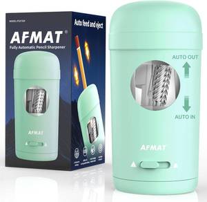 lot 18757 image: AFMAT Electric Pencil Sharpener, Fully Automatic Pencil Sharpener for 7-8mm Pencils & Colored Pencils, Auto in & Out, Rechargeable Vertical Hands-Free Sharpeners for ClassroomHomeOffice PSX7(Green)