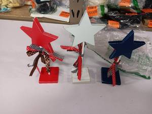 lot 18759 image: Amyhill 3 Pcs 4th of July Tiered Tray Decor Patriotic Wooden Star Table Decorations Rustic Red White Blue Centerpieces for Memorial Day Independence Day Farmhouse Shelf Tabletop Decor(Cool)