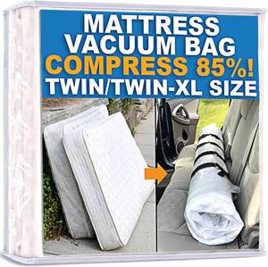 lot 18803 image: Mattress Vacuum Bag for Moving, Vacuum Seal Mattress Bag for Memory Foam or Inner Spring Mattresses, Compression and Storage for Returns, Leakproof Valve and Double Zip Seal (TwinTwin-XL)
