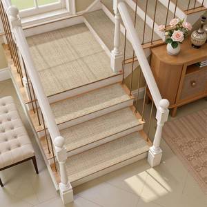 lot 18804 image: 15pcs Stairs Treads and 1 Landing Carpet, Breathable Chenille Stair Carpet Non Slip for Wooden Steps Rubber Backing Stairs Runner Indoor Treads Stair Covers Mat 8X30 and 30X30