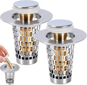 lot 18806 image: Bathroom Sink Drain Stoppers with Hair Catcher for 1.15-1.3 in,Universal Pop Up Filter Stainless Steel Sink Drain Stopper Anteecana
