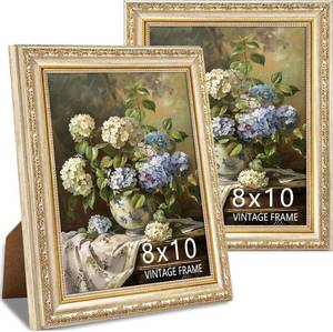 lot 18826 image: Ornate 8x10 Picture Frame Set of 2, Vintage Champagne Silver with Gold Accents 8 x 10 Photo Frame, Elegant Frame for Wedding Pictures, Wall or Tabletop Display, Champagne Light Gold, 2 Pack